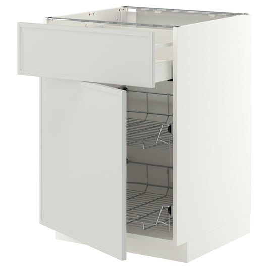 METOD / MAXIMERA base cab w wire basket/drawer/door, white/Aspudden light grey, 60x60 cm