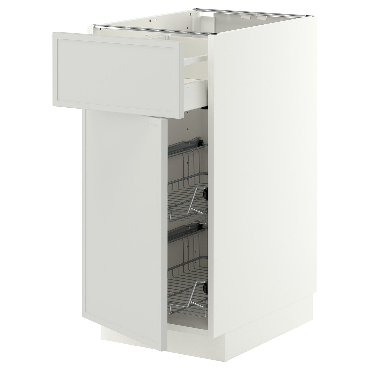 METOD / MAXIMERA base cab w wire basket/drawer/door, white/Aspudden light grey, 40x60 cm