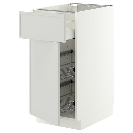 METOD / MAXIMERA base cab w wire basket/drawer/door, white/Aspudden light grey, 40x60 cm