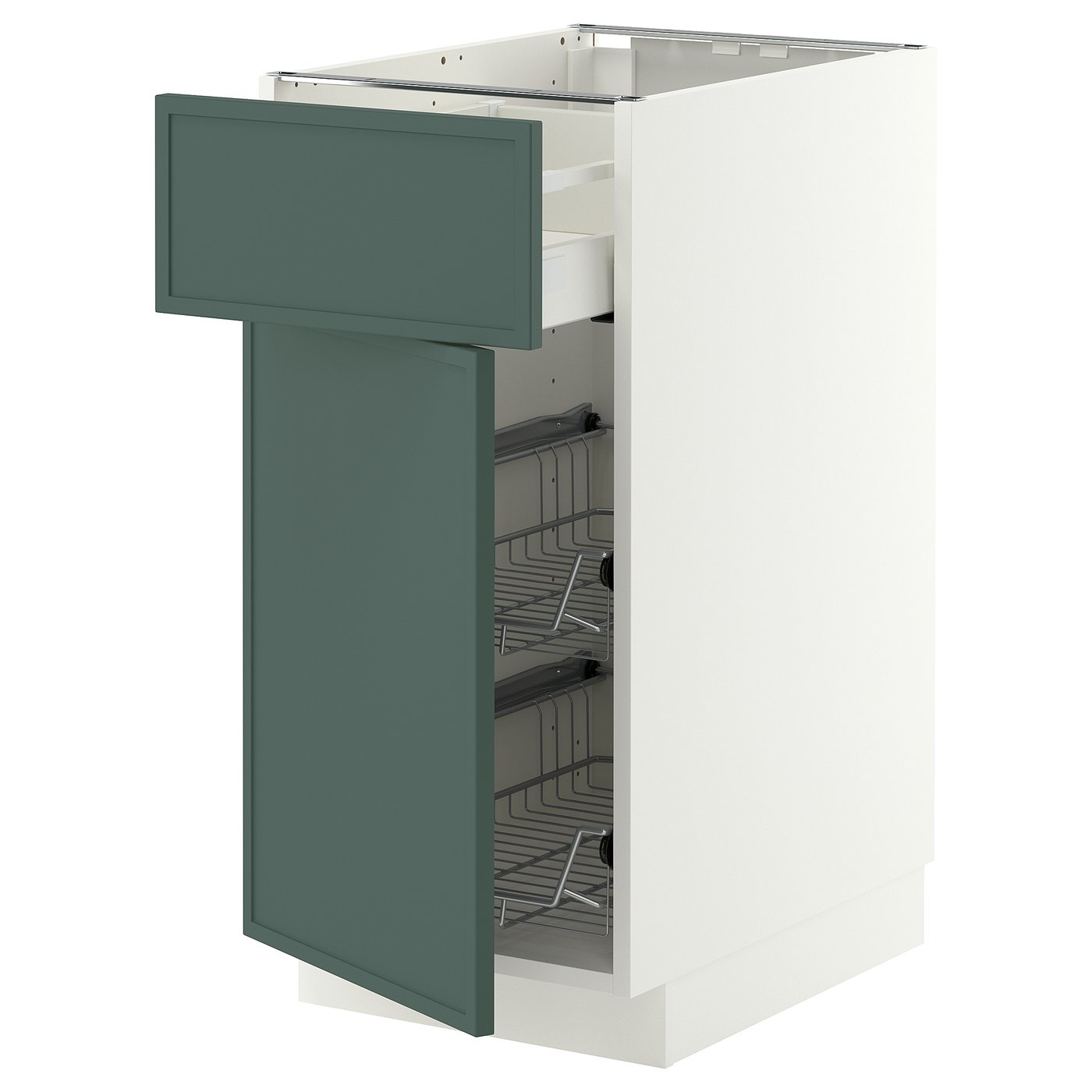 METOD / MAXIMERA base cab w wire basket/drawer/door, white/Aspudden dark grey-green, 40x60 cm