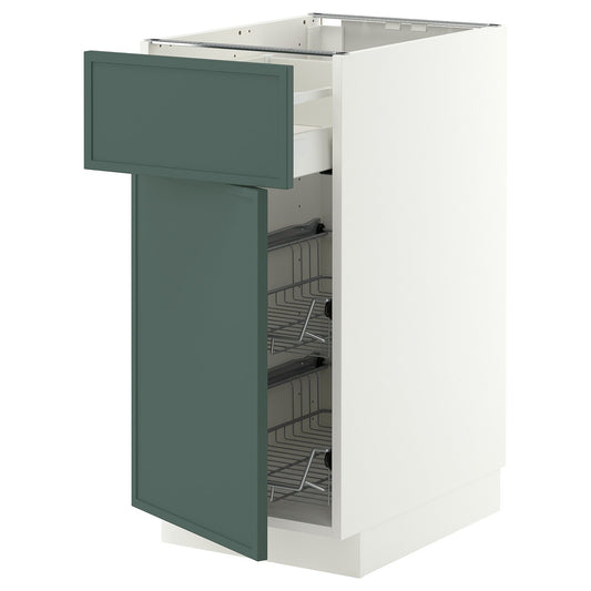 METOD / MAXIMERA base cab w wire basket/drawer/door, white/Aspudden dark grey-green, 40x60 cm