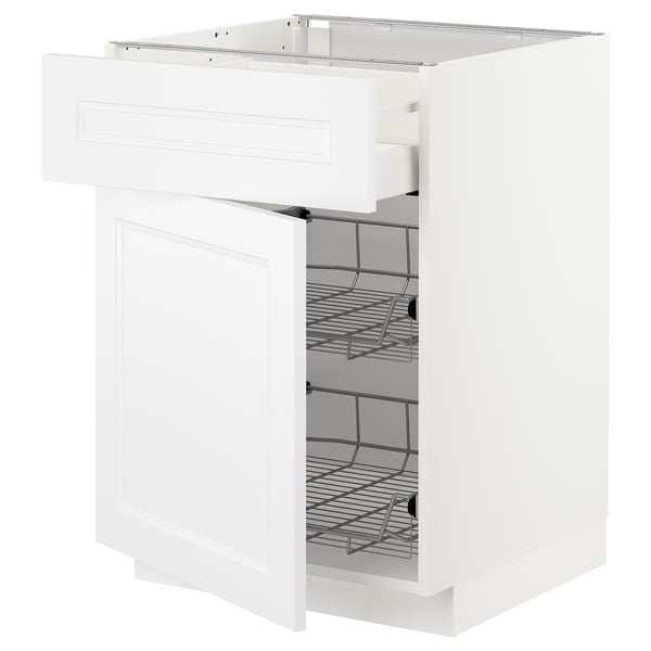 METOD / MAXIMERA base cab w wire basket/drawer/door, white/Axstad matt white, 60x60 cm