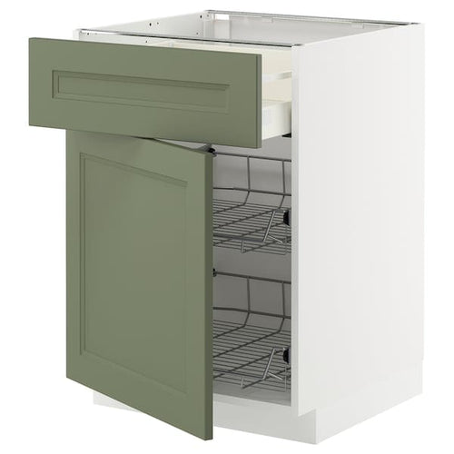 METOD / MAXIMERA - METOD / MAXIMERA Base cab w wire basket/drawer/door, white/Axstad grey-green, 60x60 cm