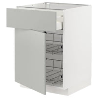 METOD / MAXIMERA - Base cab w wire basket/drawer/door, white/Havstorp light grey, 60x60 cm