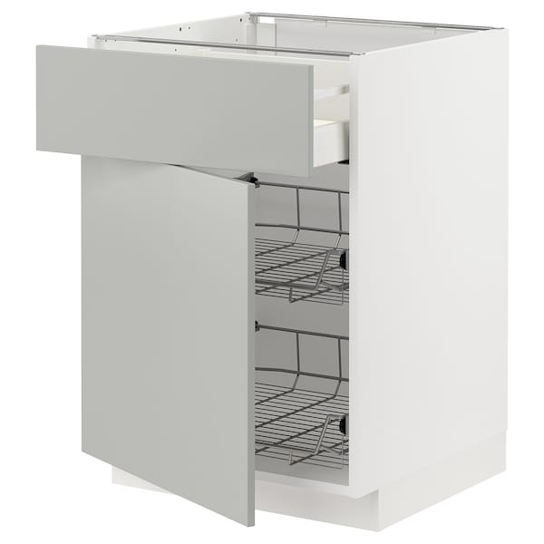 Ikea METOD / MAXIMERA - Base cab w wire basket/drawer/door, white/Havstorp light grey, 60x60 cm
