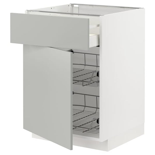 Ikea METOD / MAXIMERA - Base cab w wire basket/drawer/door, white/Havstorp light grey, 60x60 cm
