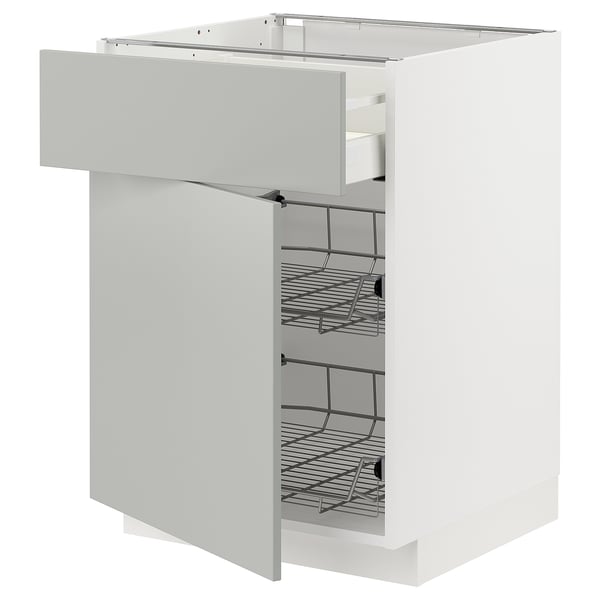 METOD / MAXIMERA base cab w wire basket/drawer/door, white/Havstorp light grey, 60x60 cm