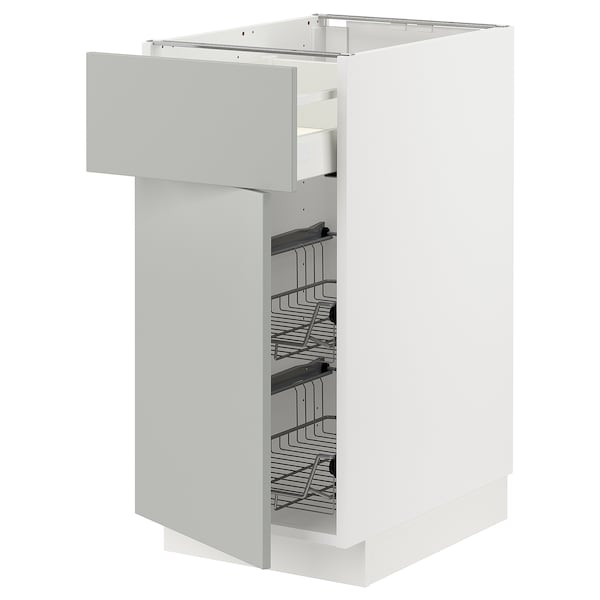 METOD / MAXIMERA - Base cab w wire basket/drawer/door, white/Havstorp light grey, 40x60 cm