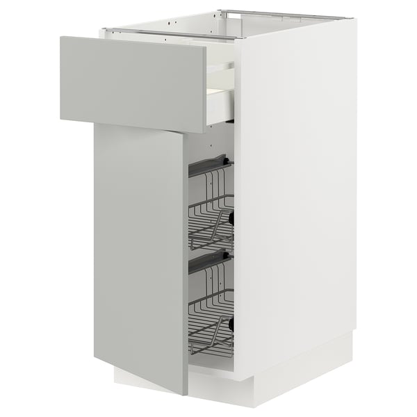 METOD / MAXIMERA base cab w wire basket/drawer/door, white/Havstorp light grey, 40x60 cm