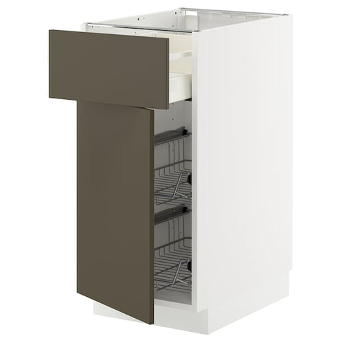 METOD / MAXIMERA - METOD / MAXIMERA Base cab w wire basket/drawer/door, white/Havstorp brown-beige, 40x60 cm