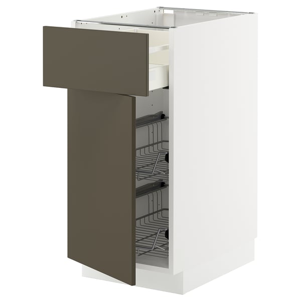 METOD / MAXIMERA base cab w wire basket/drawer/door, white/Havstorp brown-beige, 40x60 cm