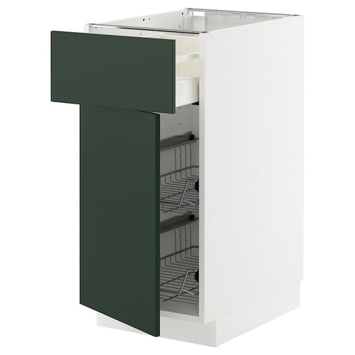 METOD / MAXIMERA - METOD / MAXIMERA Base cab w wire basket/drawer/door, white/Havstorp deep green, 40x60 cm
