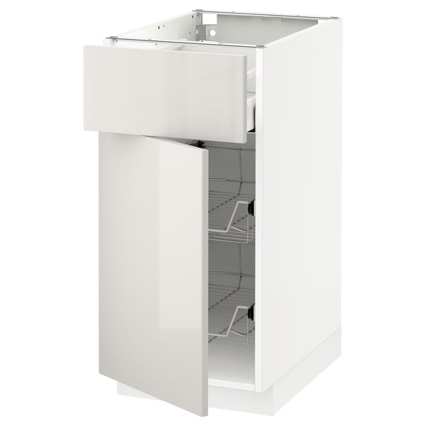METOD / MAXIMERA base cab w wire basket/drawer/door, white/Ringhult light grey, 40x60 cm