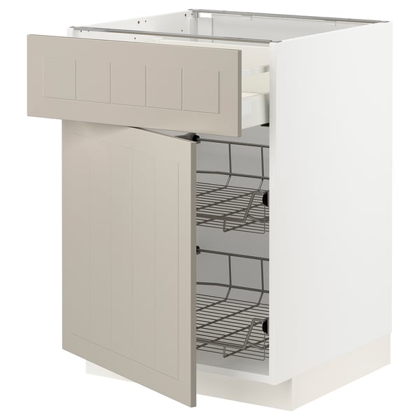 METOD / MAXIMERA - METOD / MAXIMERA Base cab w wire basket/drawer/door, white/Stensund beige, 60x60 cm