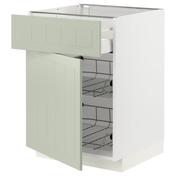 METOD / MAXIMERA - METOD / MAXIMERA Base cab w wire basket/drawer/door, white/Stensund light green, 60x60 cm