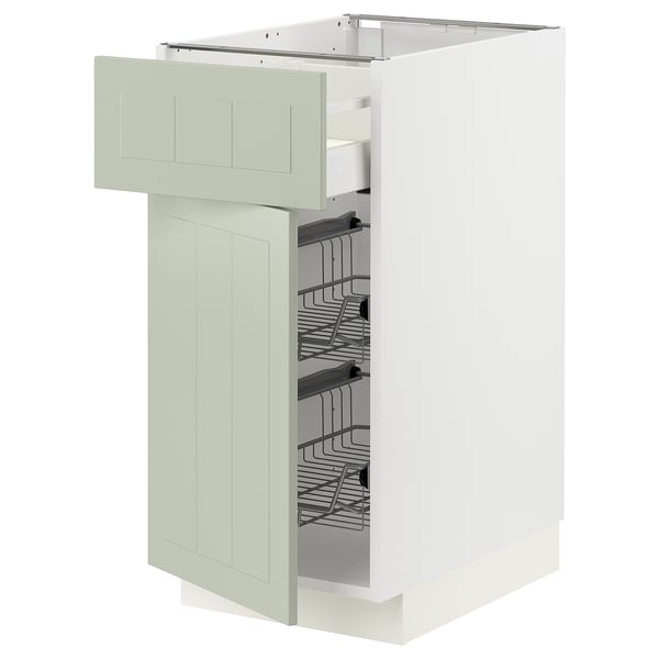 METOD / MAXIMERA base cab w wire basket/drawer/door, white/Stensund light green, 40x60 cm