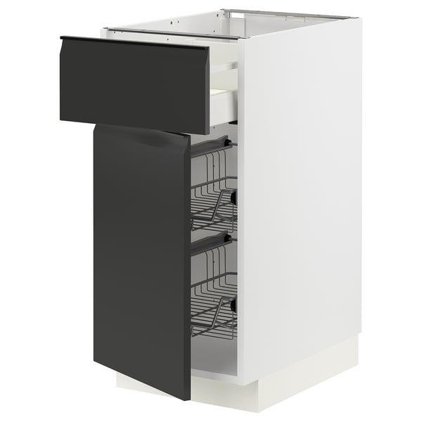 METOD / MAXIMERA base cab w wire basket/drawer/door, white/Upplöv matt anthracite, 40x60 cm