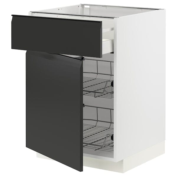 Ikea METOD / MAXIMERA - Base cab w wire basket/drawer/door, white/Upplöv matt anthracite , 60x60 cm