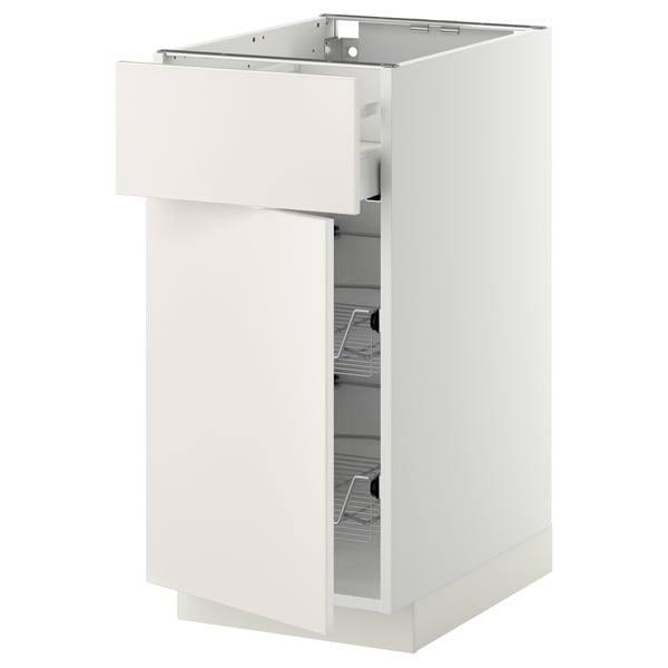 METOD / MAXIMERA base cab w wire basket/drawer/door, white/Veddinge white, 40x60 cm