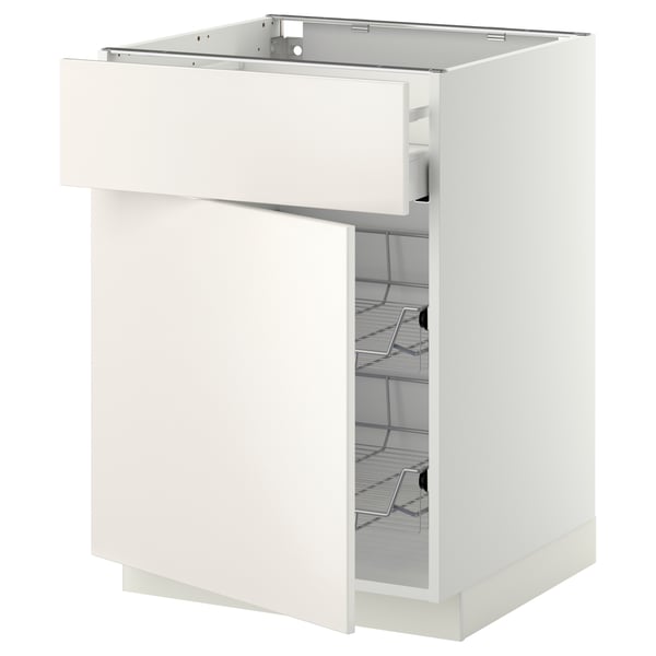METOD / MAXIMERA base cab w wire basket/drawer/door, white/Veddinge white, 60x60 cm