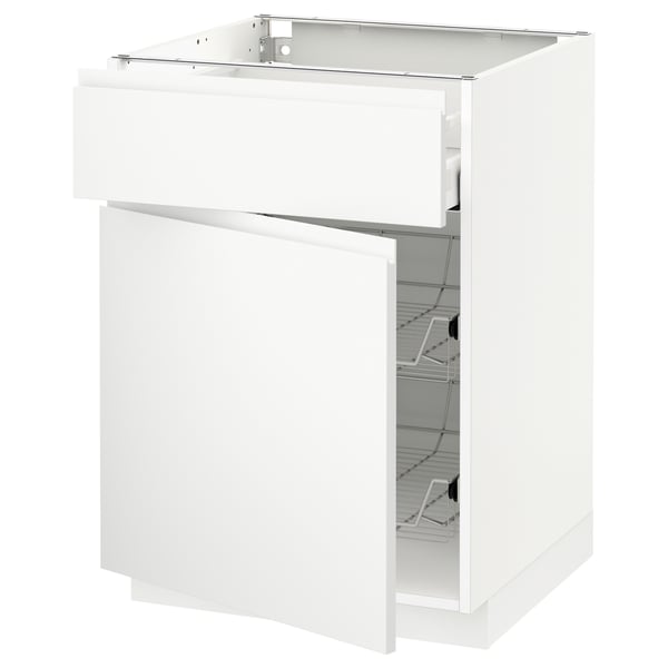 METOD / MAXIMERA - Base cab w wire basket/drawer/door, white/Voxtorp matt white , 60x60 cm