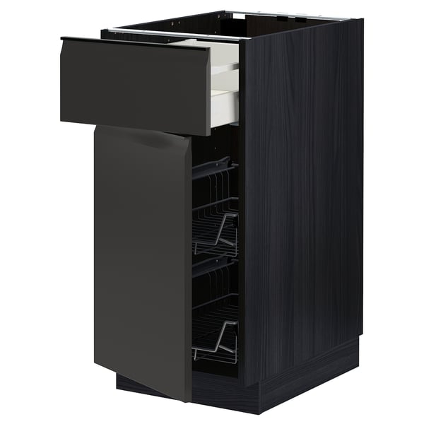 METOD / MAXIMERA - METOD / MAXIMERA Base cab w wire basket/drawer/door, black/Upplöv matt anthracite, 40x60 cm