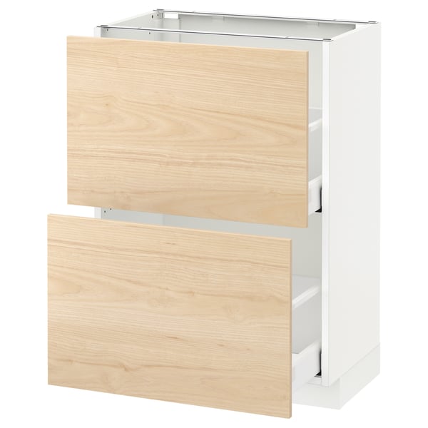 METOD / MAXIMERA - METOD / MAXIMERA Base cabinet with 2 drawers, white/Askersund light ash effect, 60x37 cm