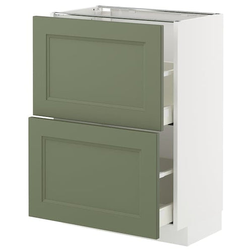 METOD / MAXIMERA base cabinet with 2 drawers, white/Axstad grey-green, 60x37 cm