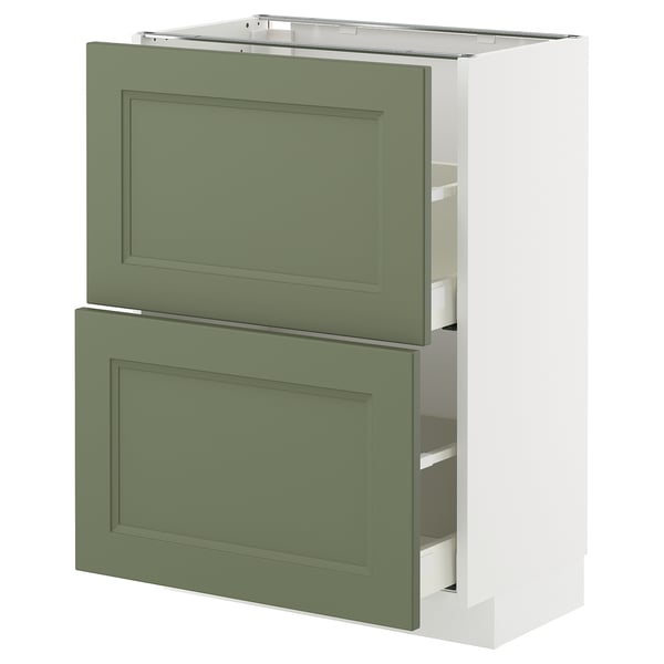 METOD / MAXIMERA - METOD / MAXIMERA Base cabinet with 2 drawers, white/Axstad grey-green, 60x37 cm