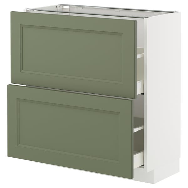 METOD / MAXIMERA - METOD / MAXIMERA Base cabinet with 2 drawers, white/Axstad grey-green, 80x37 cm