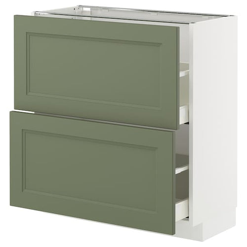 METOD / MAXIMERA base cabinet with 2 drawers, white/Axstad grey-green, 80x37 cm
