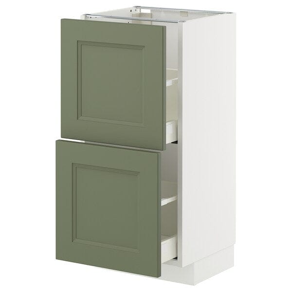METOD / MAXIMERA - Base cabinet with 2 drawers, white/Axstad grey-green, 40x37 cm