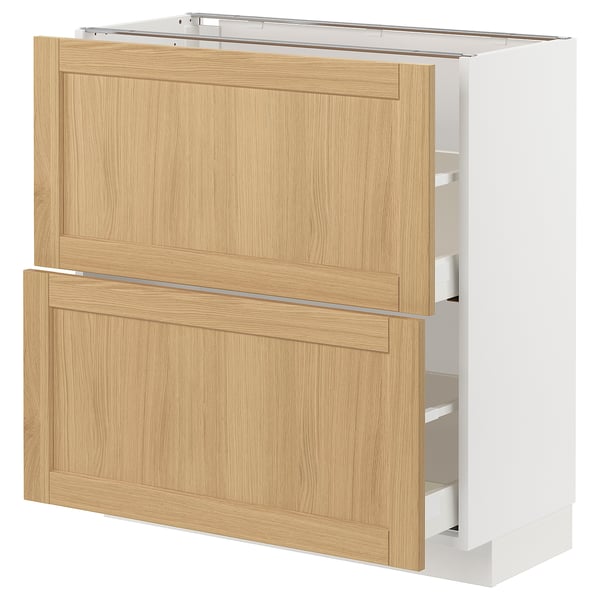 METOD / MAXIMERA base cabinet with 2 drawers, white/Forsbacka oak, 80x37 cm