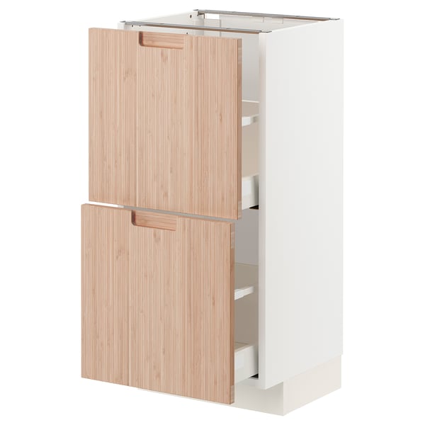 METOD / MAXIMERA base cabinet with 2 drawers, white/Fröjered light bamboo, 40x37 cm
