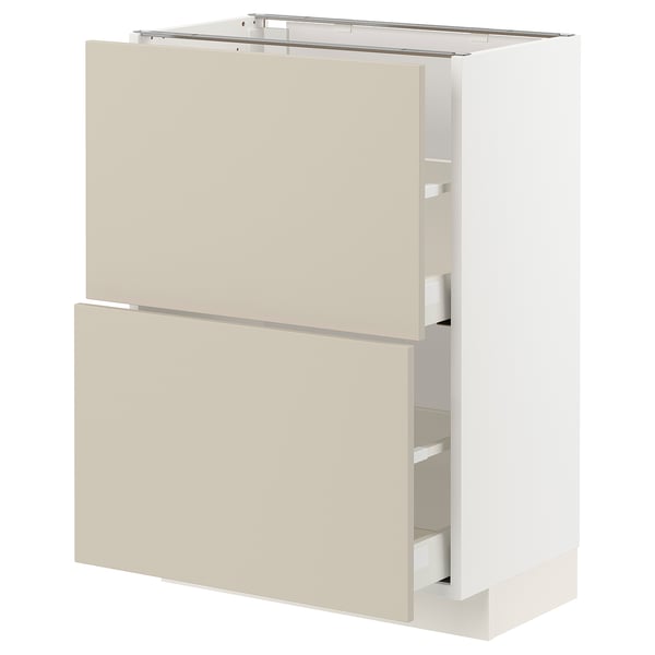 METOD / MAXIMERA - Base cabinet with 2 drawers, white/Havstorp beige