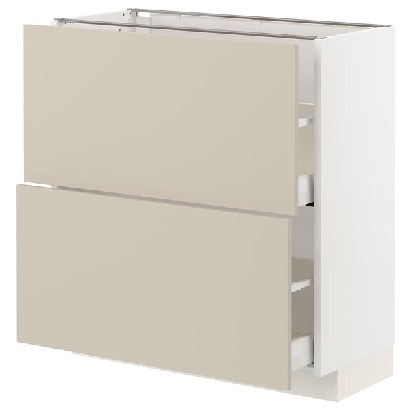 METOD / MAXIMERA base cabinet with 2 drawers, white/Havstorp beige, 80x37 cm