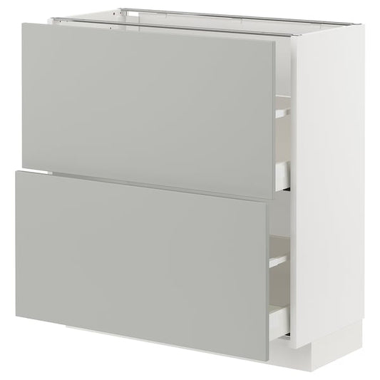 Ikea METOD / MAXIMERA - Base cabinet with 2 drawers, white/Havstorp light grey, 80x37 cm