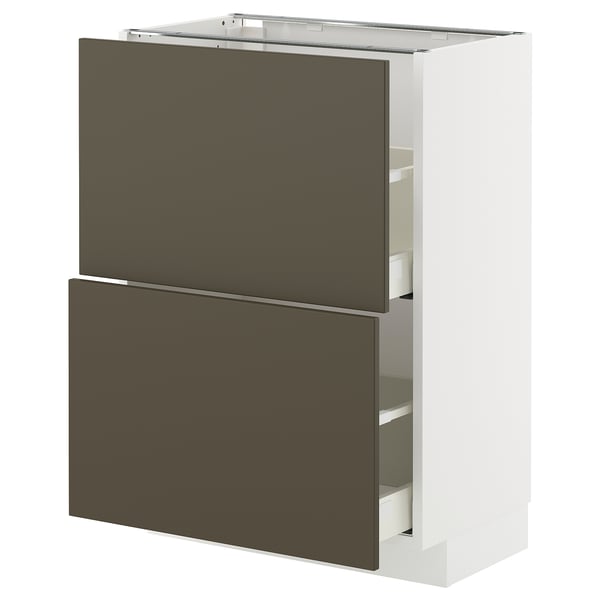 METOD / MAXIMERA - METOD / MAXIMERA Base cabinet with 2 drawers, white/Havstorp brown-beige, 60x37 cm