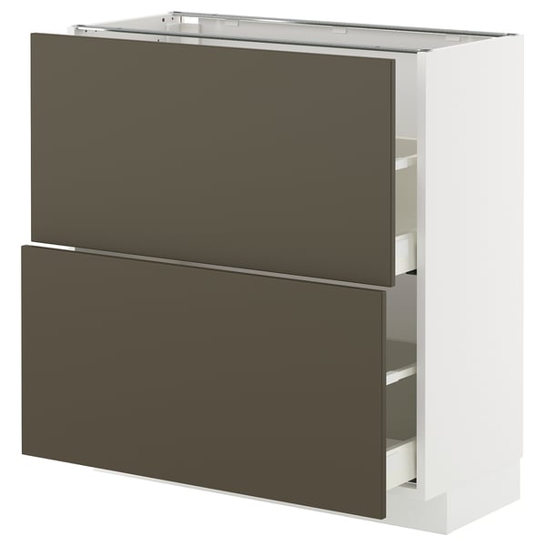 METOD / MAXIMERA - METOD / MAXIMERA Base cabinet with 2 drawers, white/Havstorp brown-beige, 80x37 cm