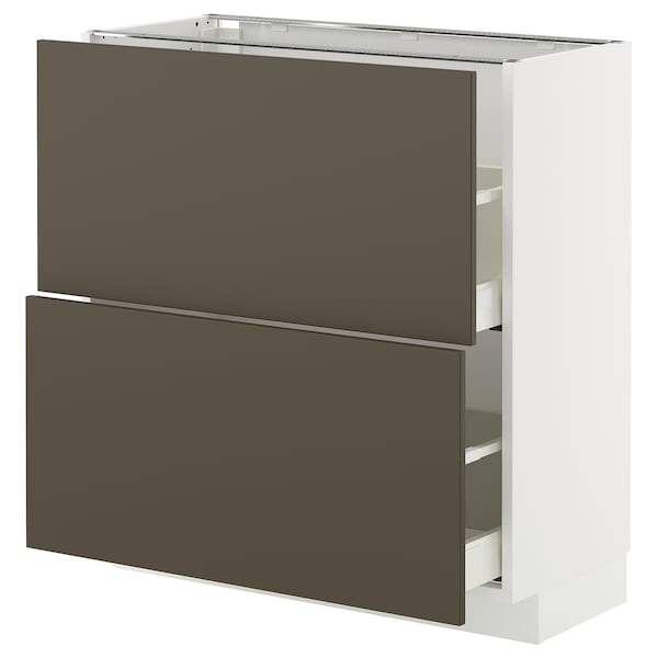 METOD / MAXIMERA - Base cabinet with 2 drawers, white/Havstorp brown-beige, 80x37 cm