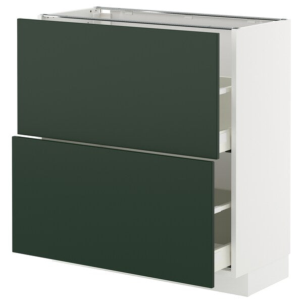 METOD / MAXIMERA - Base cabinet with 2 drawers, white/Havstorp deep green, 80x37 cm