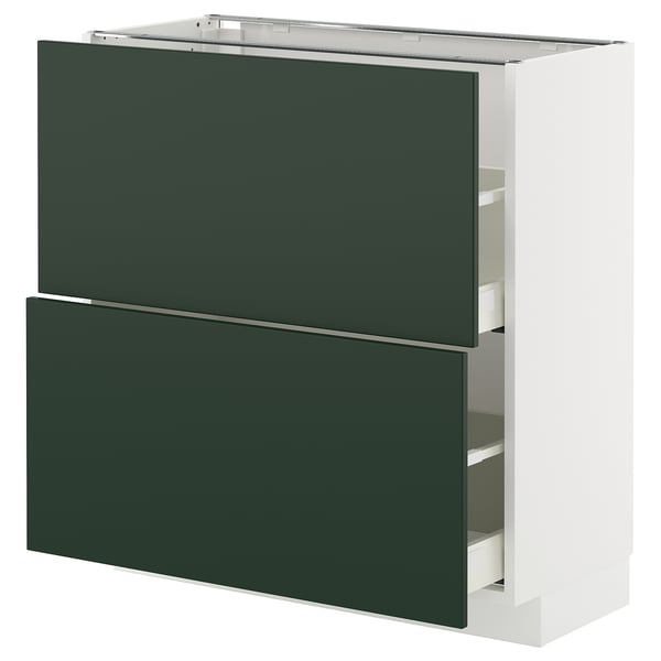 METOD / MAXIMERA - METOD / MAXIMERA Base cabinet with 2 drawers, white/Havstorp deep green, 80x37 cm