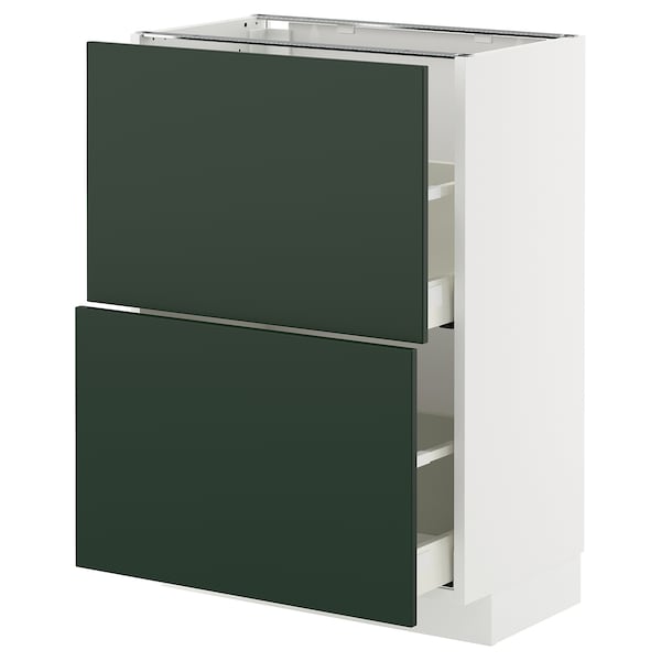 METOD / MAXIMERA - Base cabinet with 2 drawers, white/Havstorp deep green, 60x37 cm