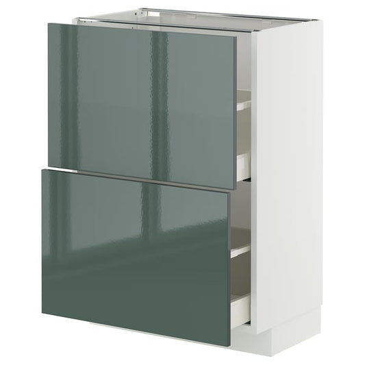 METOD / MAXIMERA - METOD / MAXIMERA Base cabinet with 2 drawers, white/Kallarp high-gloss dark grey-green, 60x37 cm