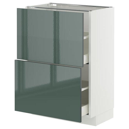 METOD / MAXIMERA base cabinet with 2 drawers, white/Kallarp high-gloss dark grey-green, 60x37 cm