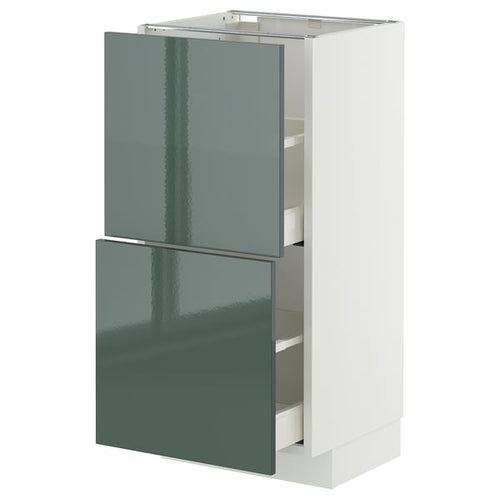 METOD / MAXIMERA base cabinet with 2 drawers, white/Kallarp high-gloss dark grey-green, 40x37 cm