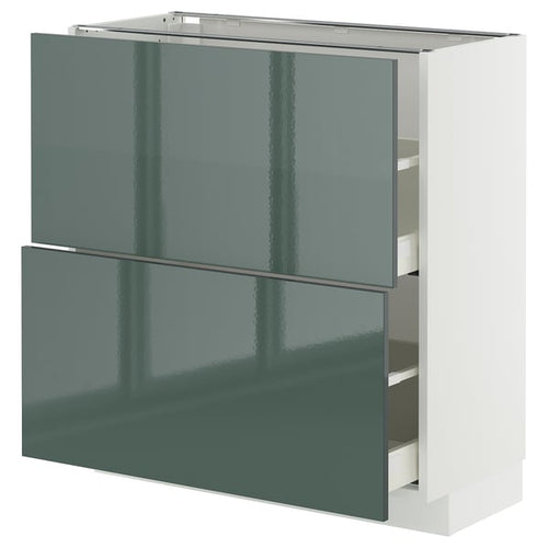 METOD / MAXIMERA base cabinet with 2 drawers, white/Kallarp high-gloss dark grey-green, 80x37 cm