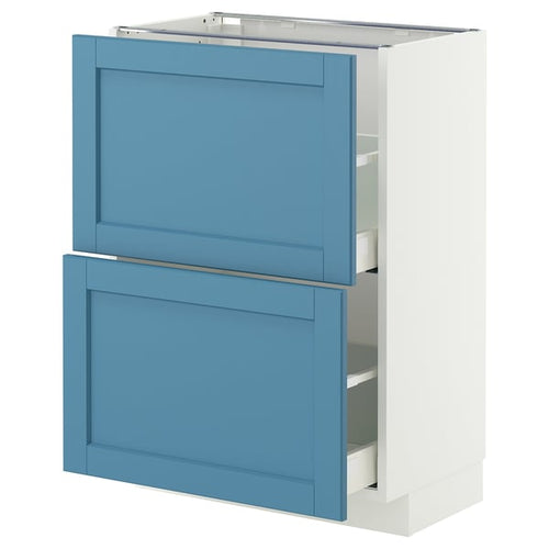 METOD / MAXIMERA base cabinet with 2 drawers, white/Lerhyttan blue, 60x37 cm