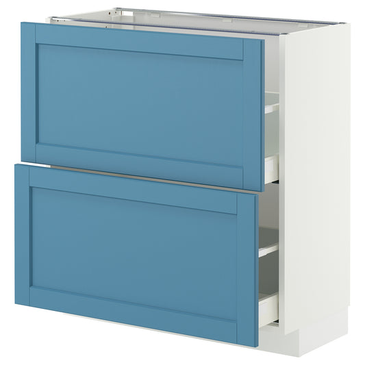METOD / MAXIMERA base cabinet with 2 drawers, white/Lerhyttan blue, 80x37 cm