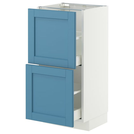 METOD / MAXIMERA base cabinet with 2 drawers, white/Lerhyttan blue, 40x37 cm